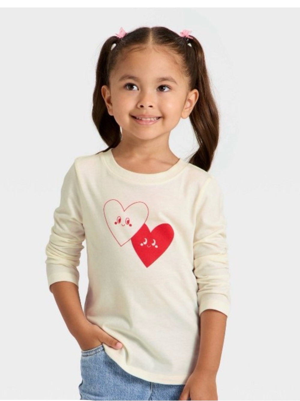 NWT 18M ❤️Cat & Jack Cream Long Sleeve Tee with Red Heart Graphics